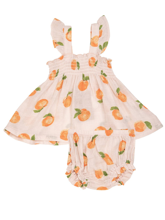 Ruffle Strap Smocked Top & Bloomer, Peaches