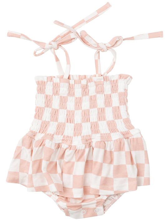 Smocked Bubble w/ Skirt, Pink Checkerboard