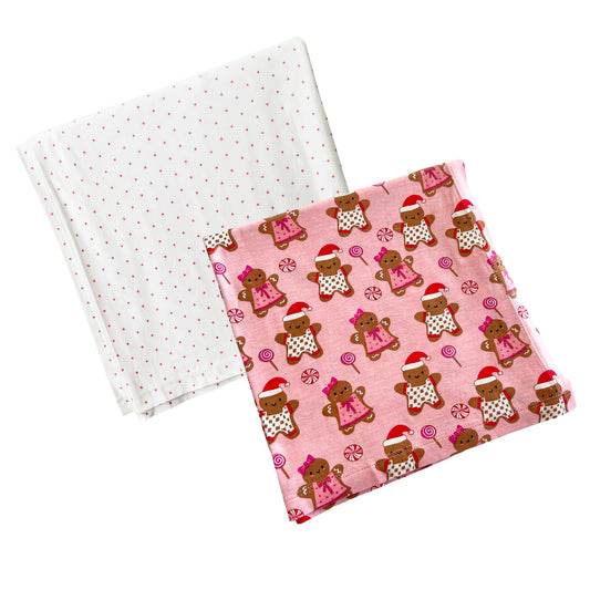 2-Pack Stretch Swaddles, Gingerbread Friends Pink/ Pink Dot