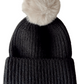 Rib Knit Fur Pom Hat, Obsidian