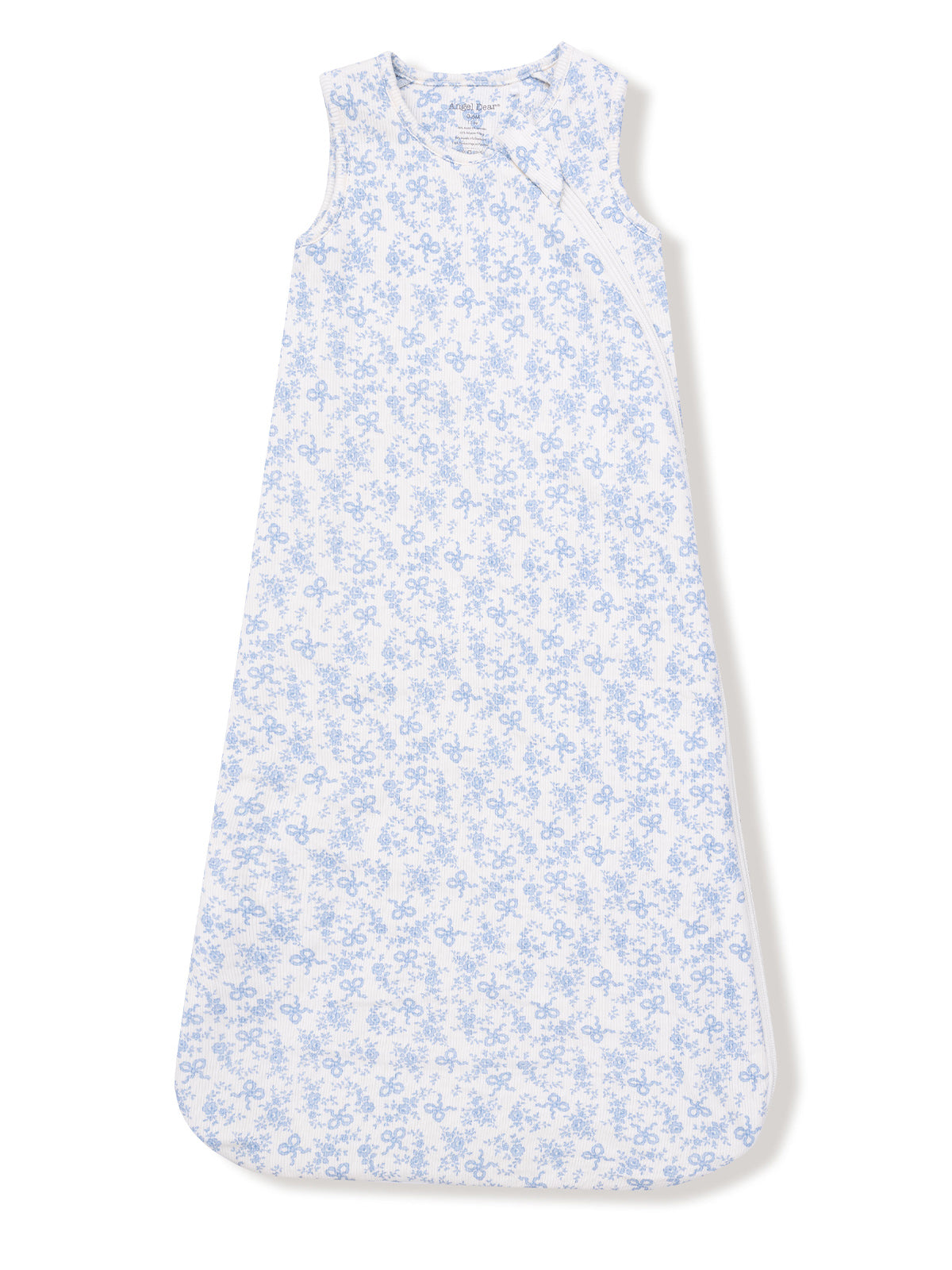 Light blue floral sleeveless dress with a wrap design for children, featuring a soft cotton fabric.