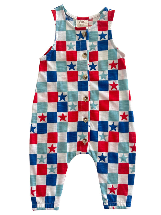 Red, White & Blue Checkerboard / Organic Bay Jumpsuit
