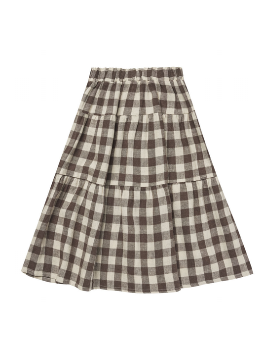 Rylee & Cru Tiered Midi Skirt, Charcoal Check