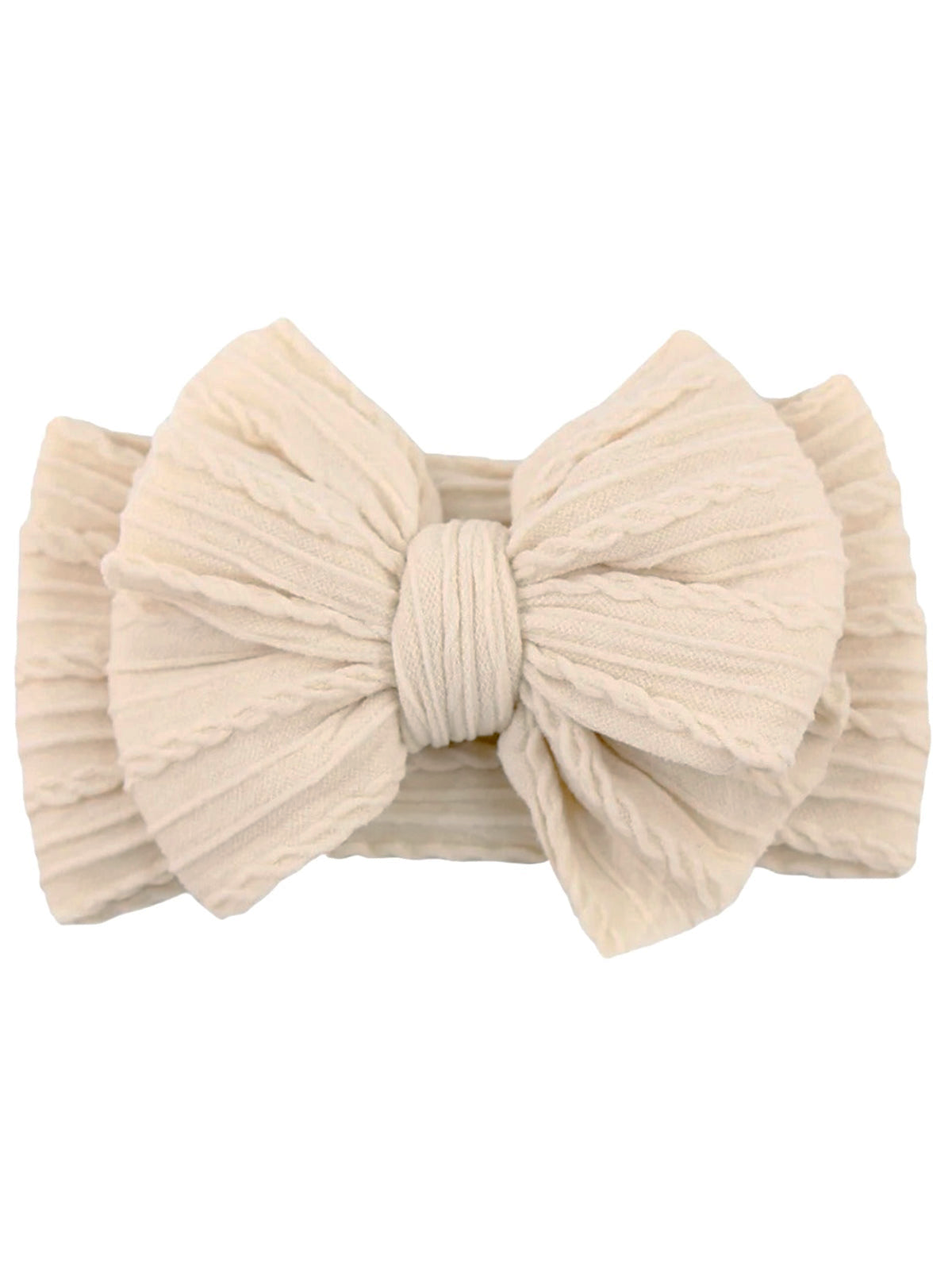 Cream-colored fabric headband with a large, textured bow in the center.