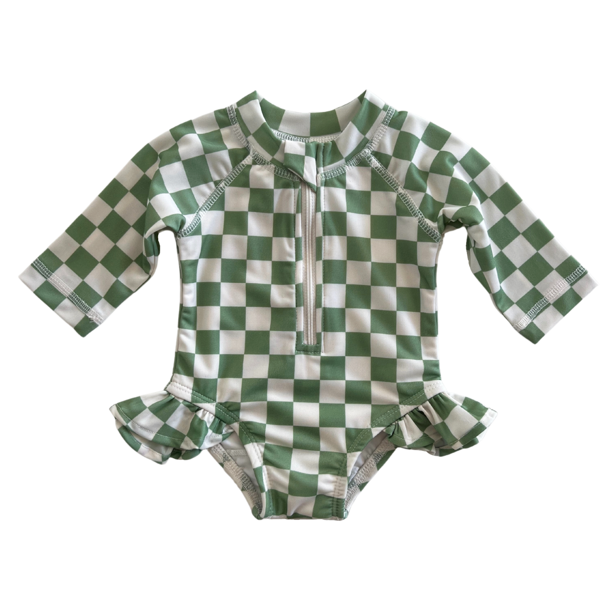 Lime Checkerboard / Skipper Rashguard Swimsuit / UPF 50+