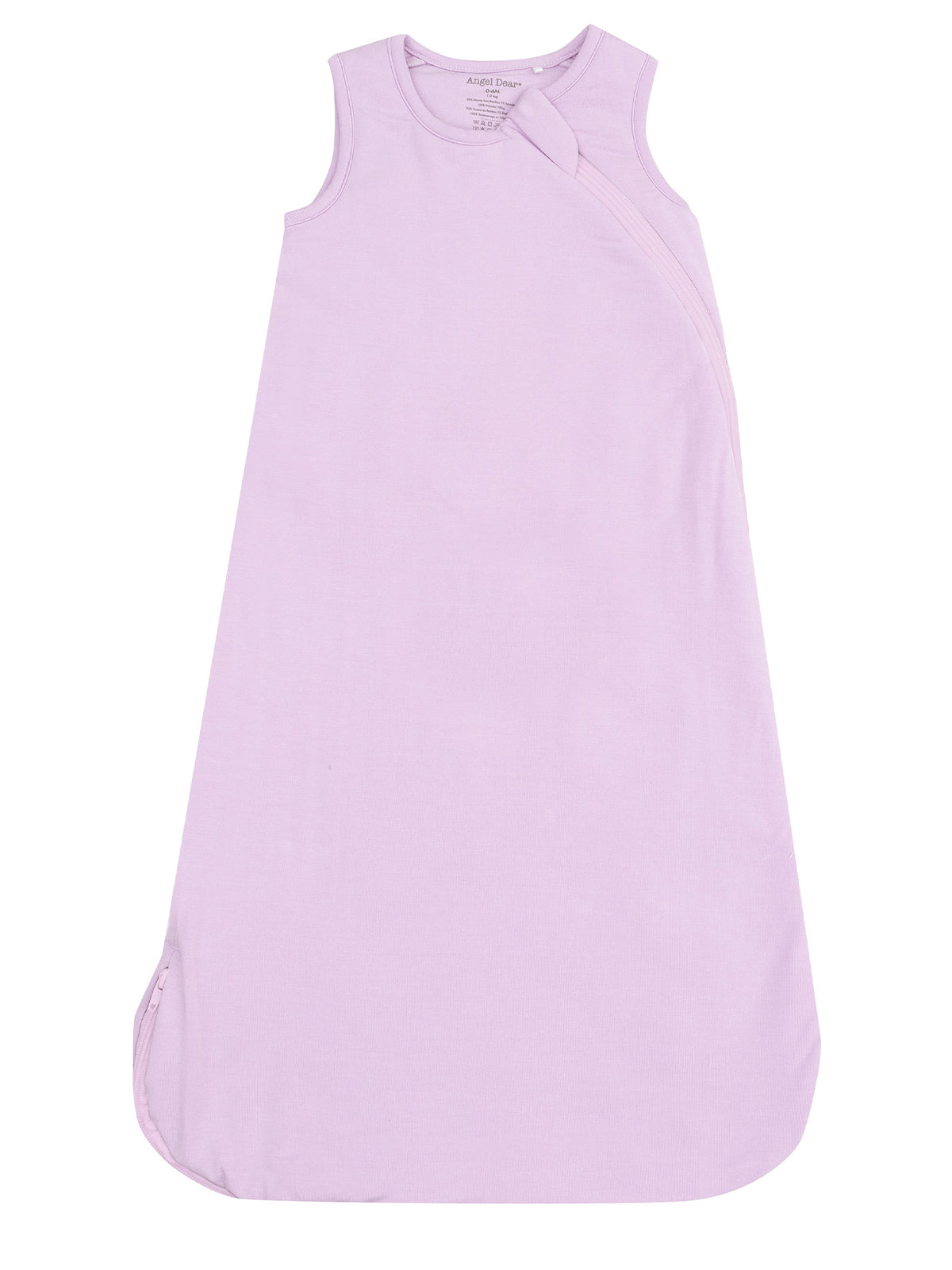 Light purple sleeveless baby sleeping bag with a side zipper. Soft and comfortable for infants.
