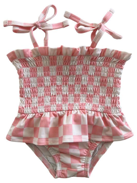 Strawberry Shortcake Checkerboard / Soleil Swimsuit / UPF 50+