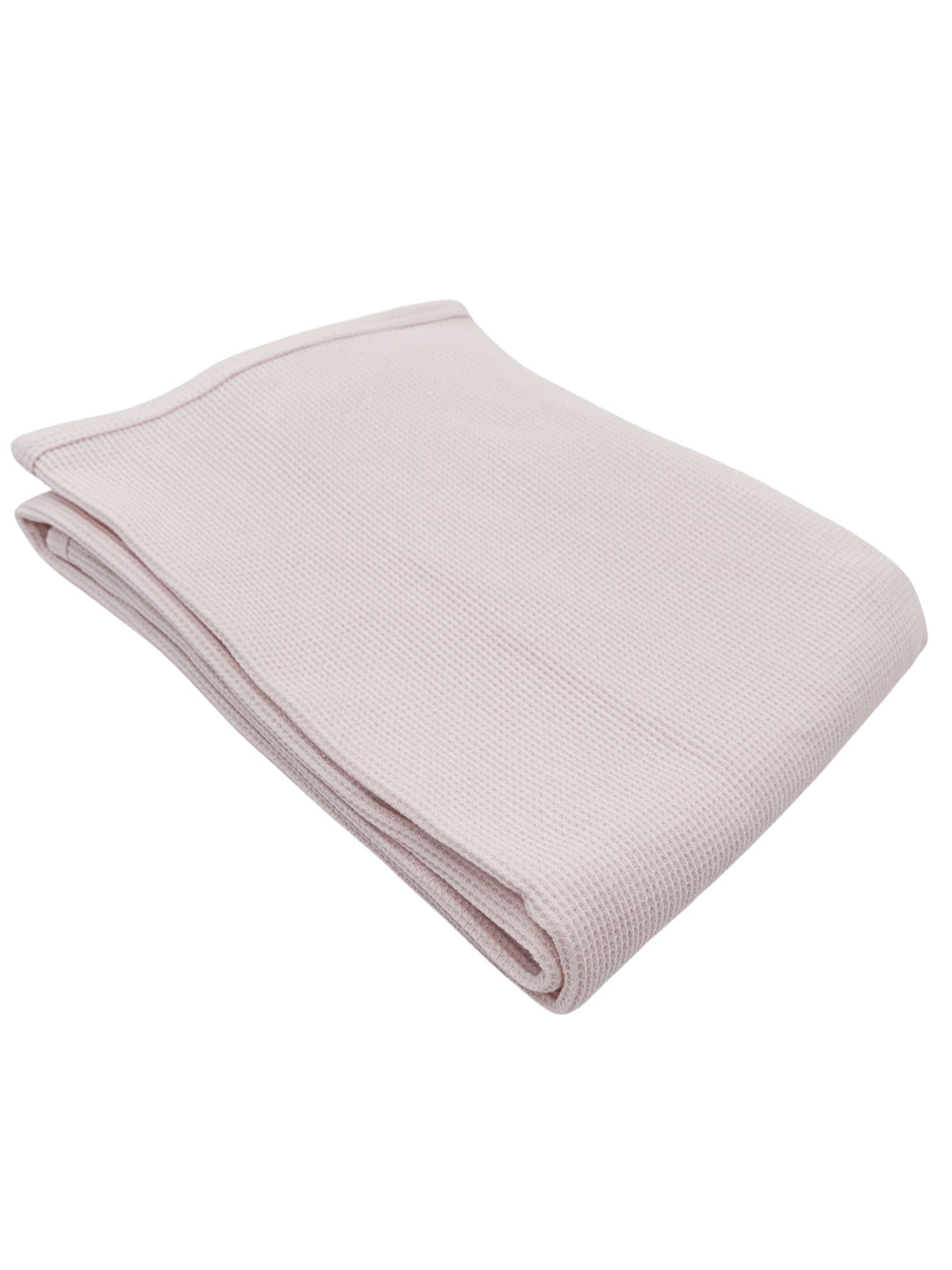 Light pink, textured blanket folded neatly on a white background. Ideal for home decor or cozy warmth.