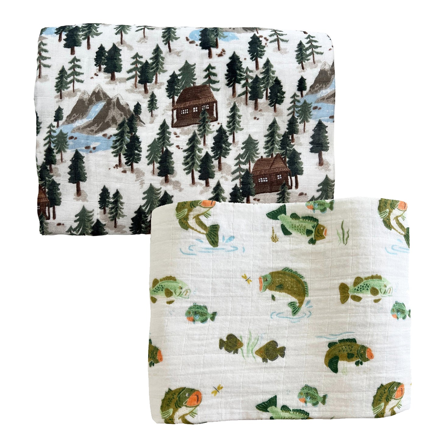 2-Pack Muslin Swaddles, Bass Fishing/Vintage Cabin