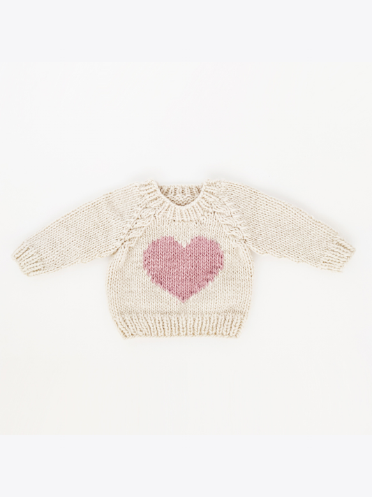 Sweetheart Crew Neck Knit Sweater, Rosy