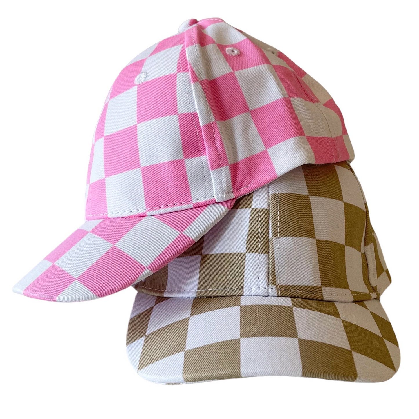 Kids Baseball Hat, Tan Checkerboard