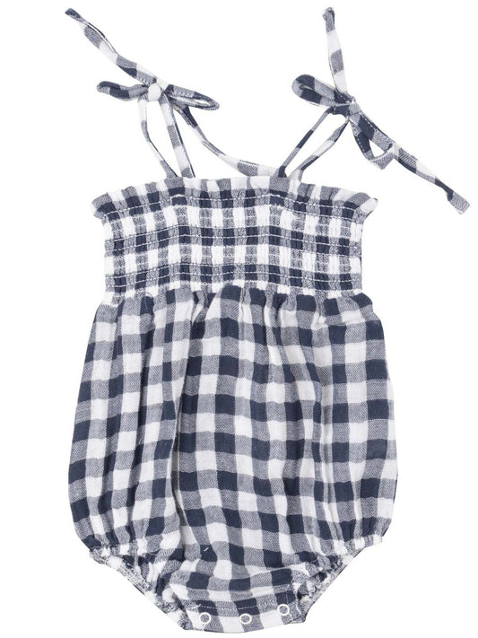 Tie Strap Smocked Bubble, Gingham Navy