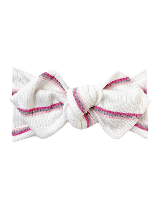 Top Knot Headband, Ribbed Pink Stripe
