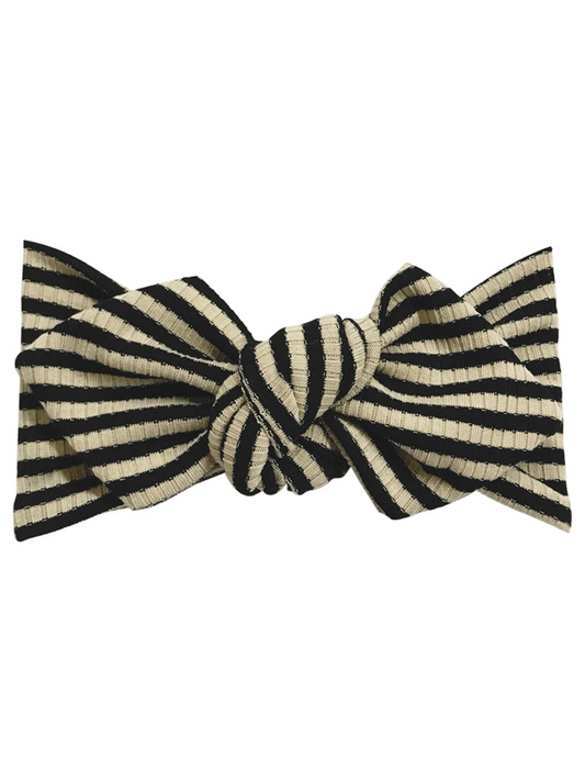Top Knot Headband, Ribbed Taupe/Black Stripe
