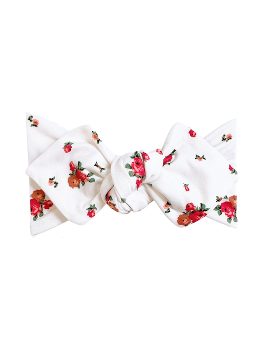 Top Knot Headband, White Vintage Floral
