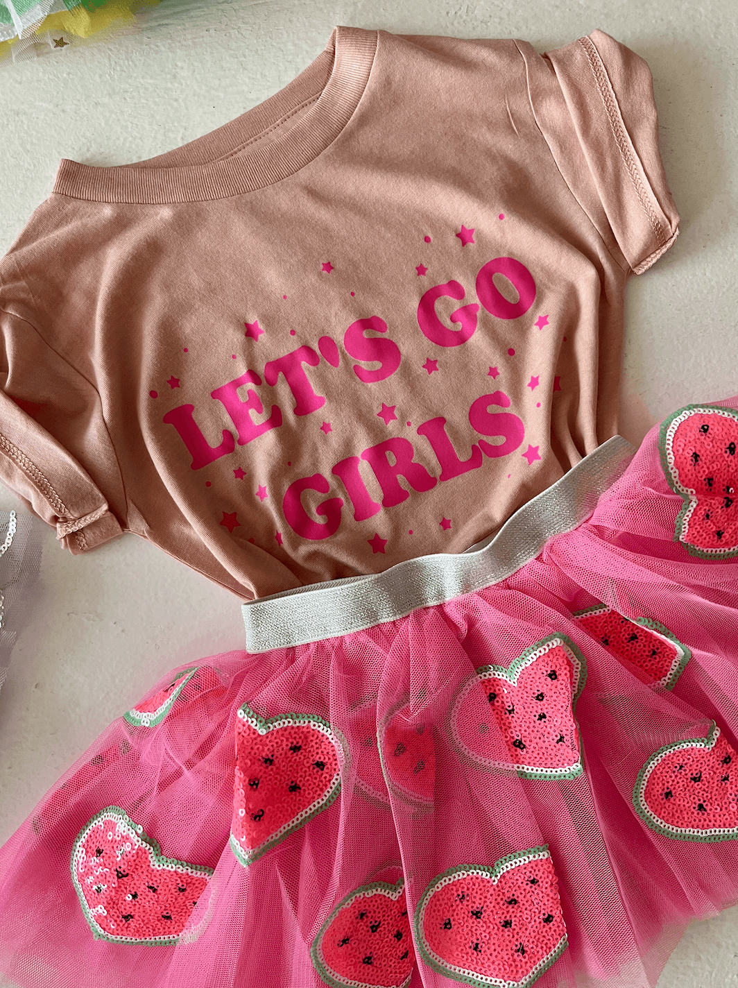 Kid's Graphic Short Sleeve Tee, Let's Go Girls Peach