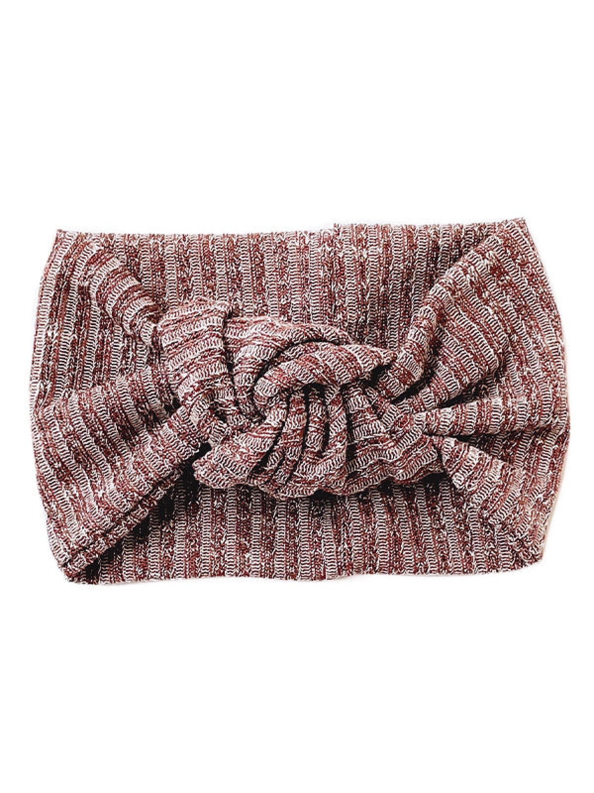 Knotted headband in red and white striped pattern, perfect for adding style and warmth to any outfit.