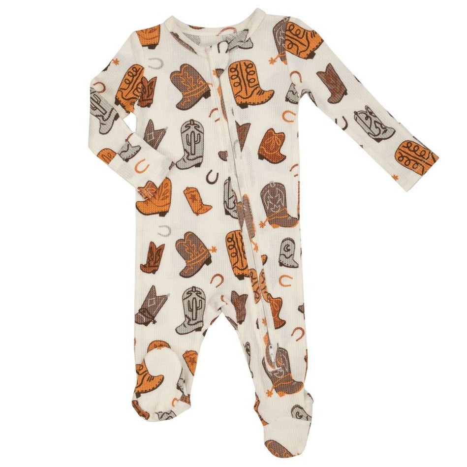Thermal 2-Way Zip Footie, Brown Cowboy Boots