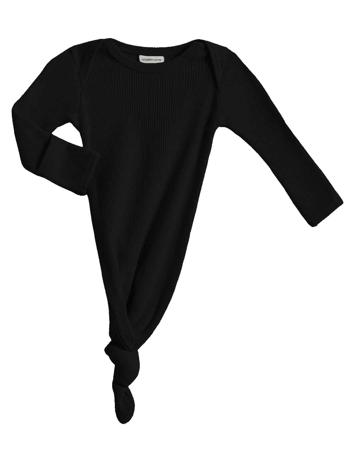 Black ribbed long sleeve top with a knotted detail at the hem.