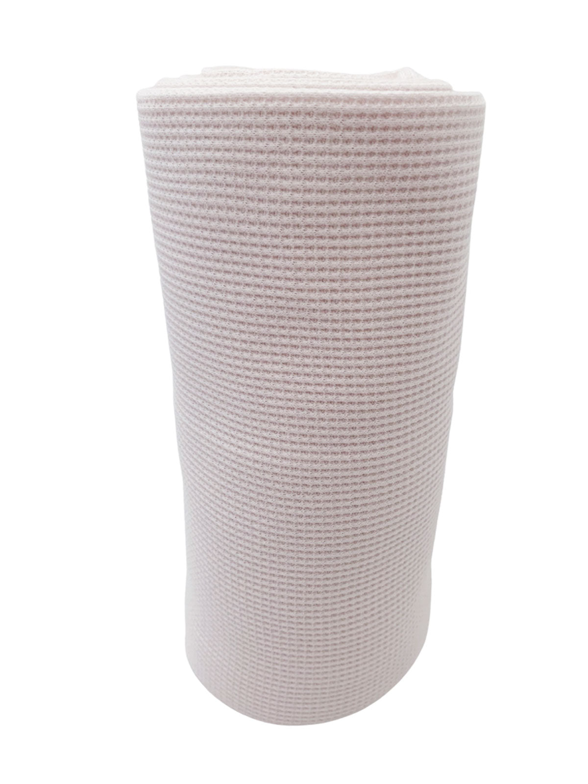Rolled light pink fabric with a textured pattern, suitable for various crafting or upholstery projects.