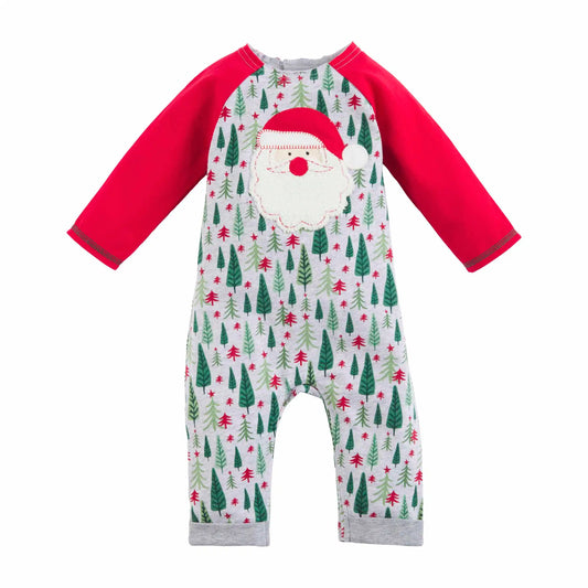 Pajama One-Piece Romper, Santa Christmas Trees
