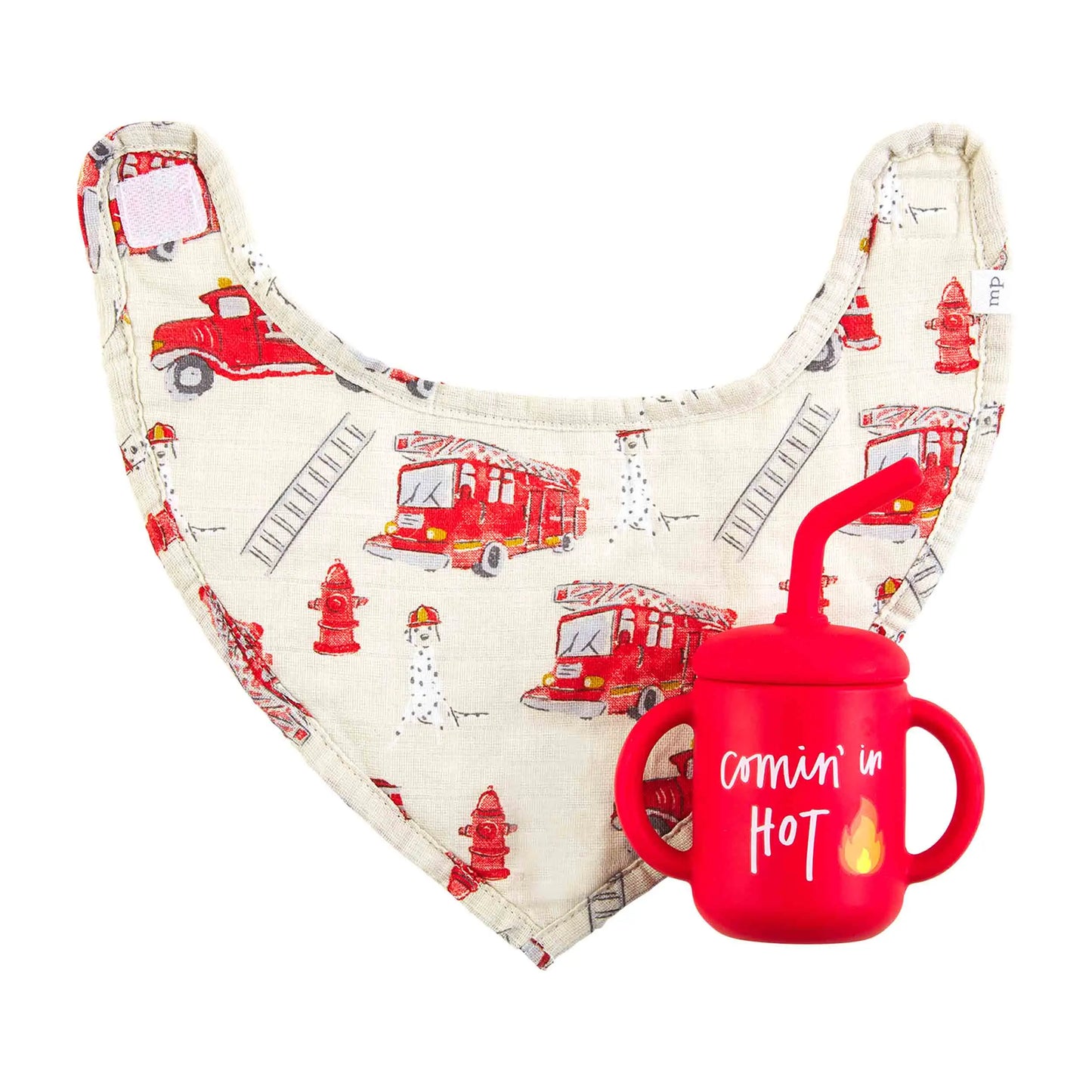 Fire Truck Bib & Silicone Cup Set