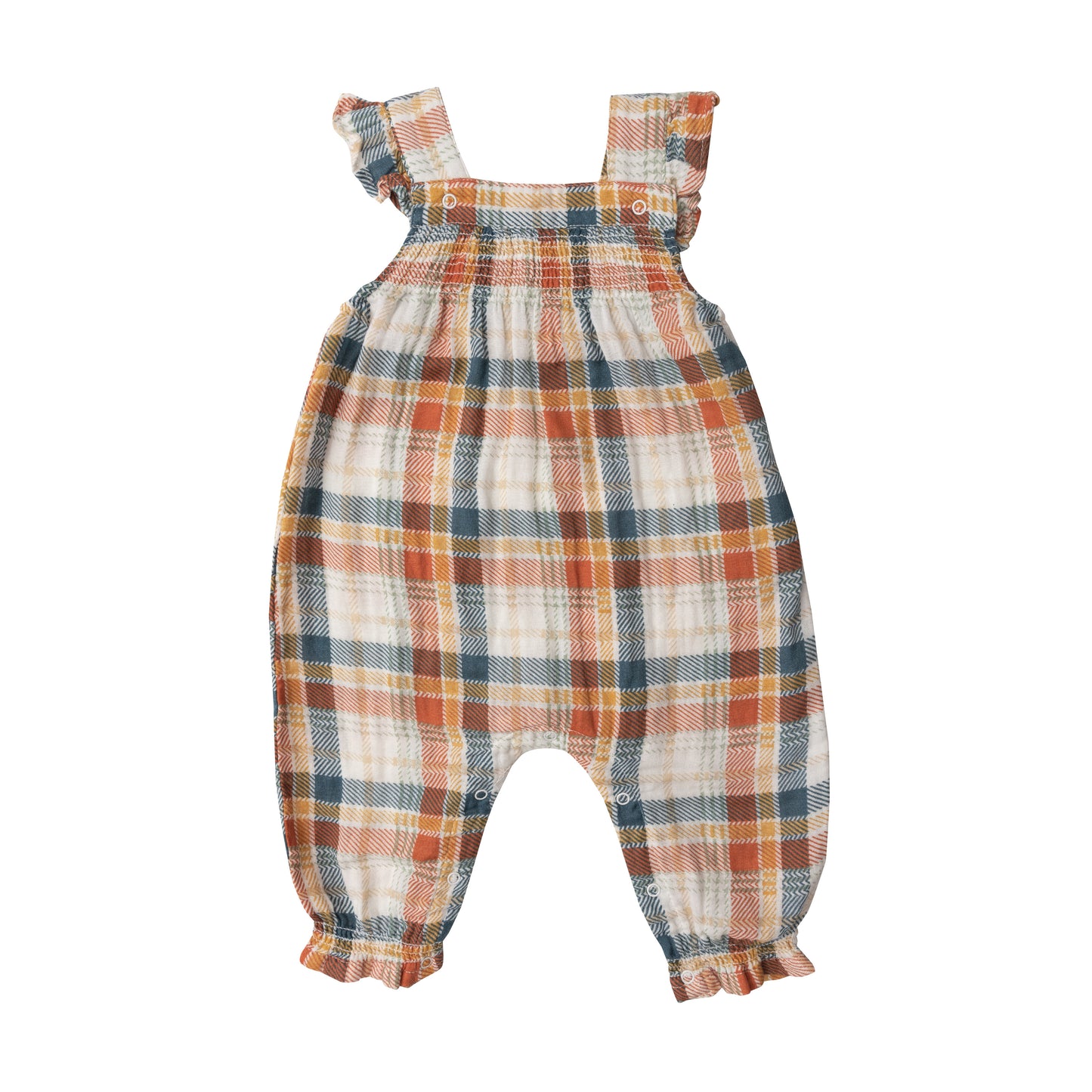 Muslin Smocked Front Coverall, Fall Plaid