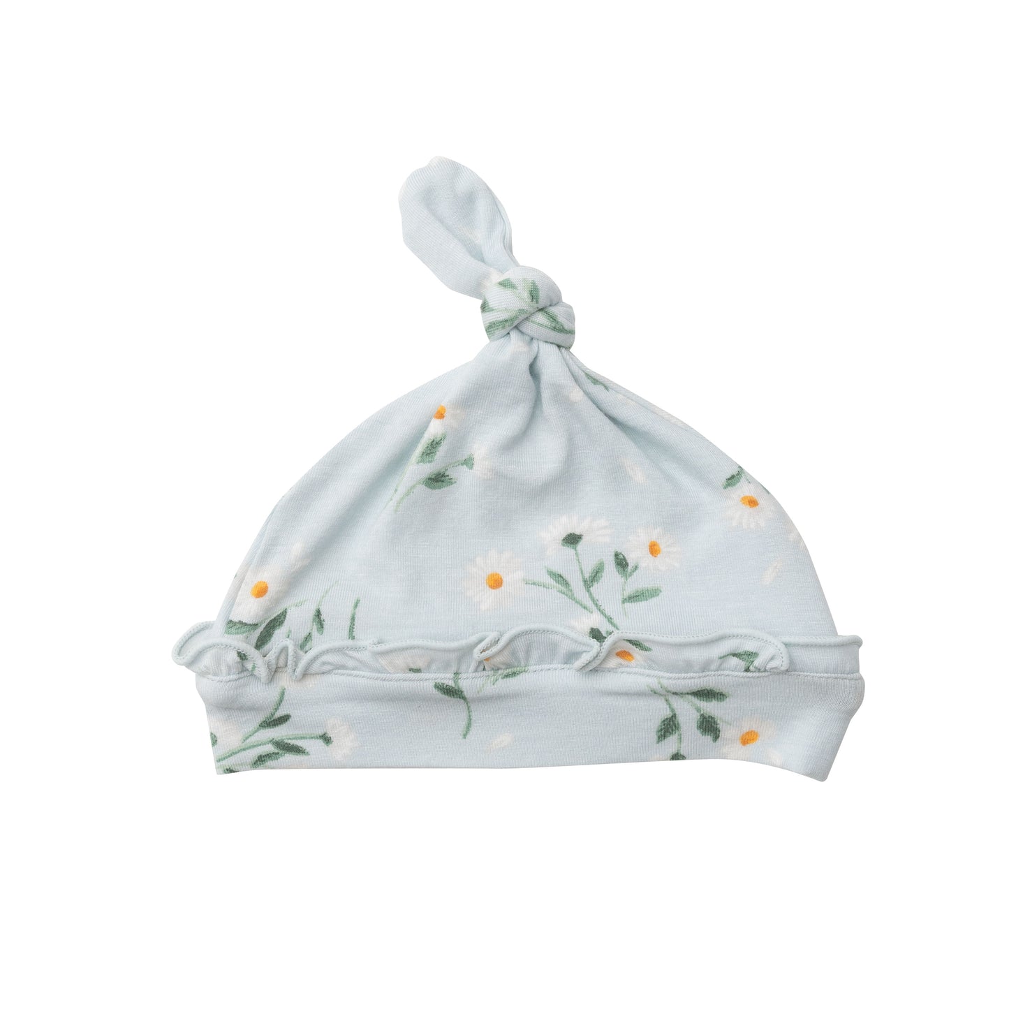 Ruffle Knot Beanie, Blue Daisies