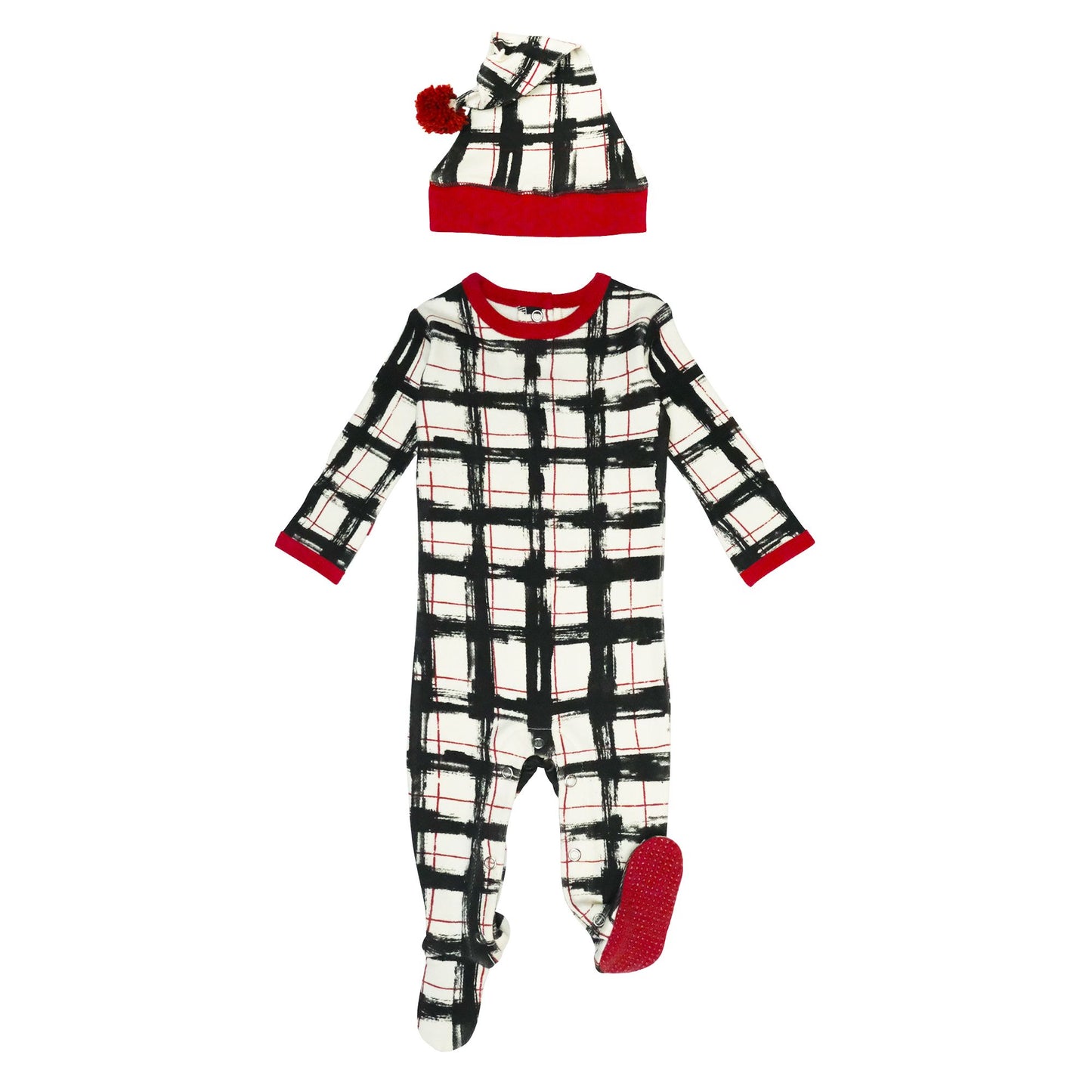 Organic Footie & Hat Set, Christmas Day Plaid