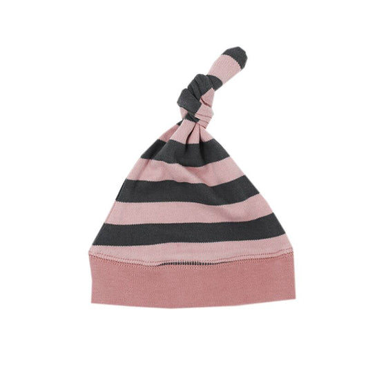 SpearmintLOVE’s baby Organic Knotted Cap, Mauve/Gray Stripe