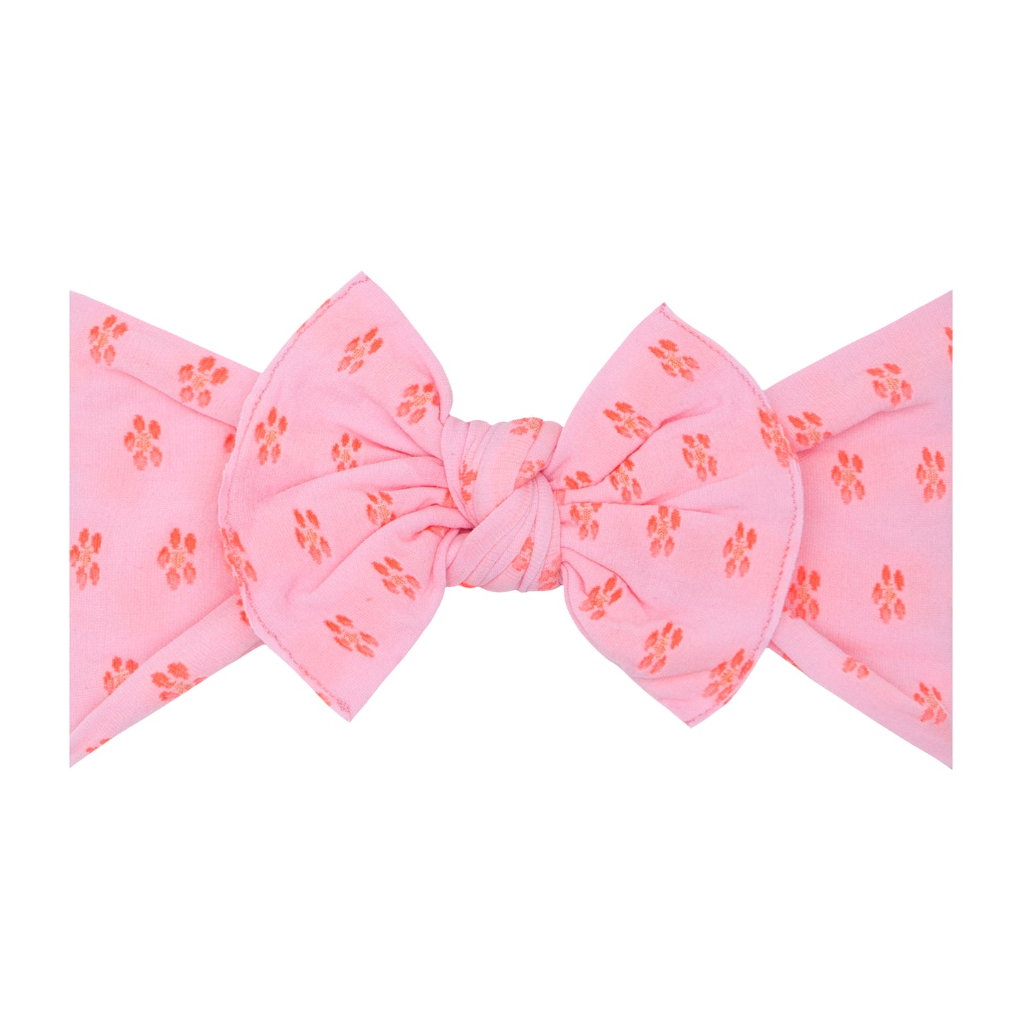 Patterned Knot Bow, Pink/Neon Coral Flower