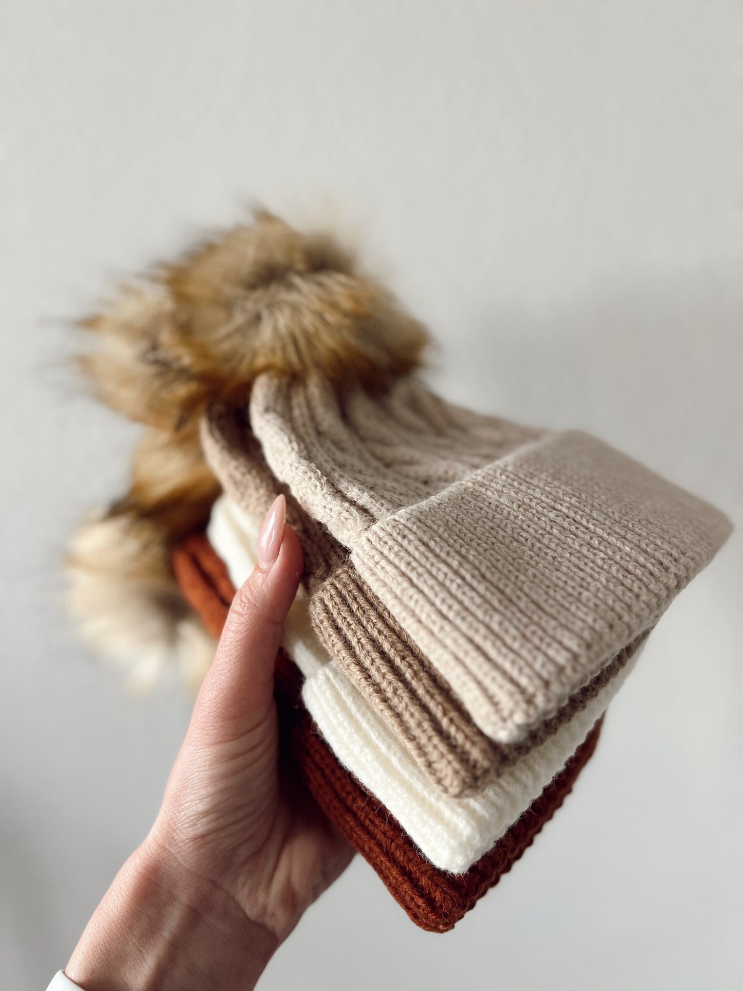 Cable Knit Fur Pom Hat, Polar