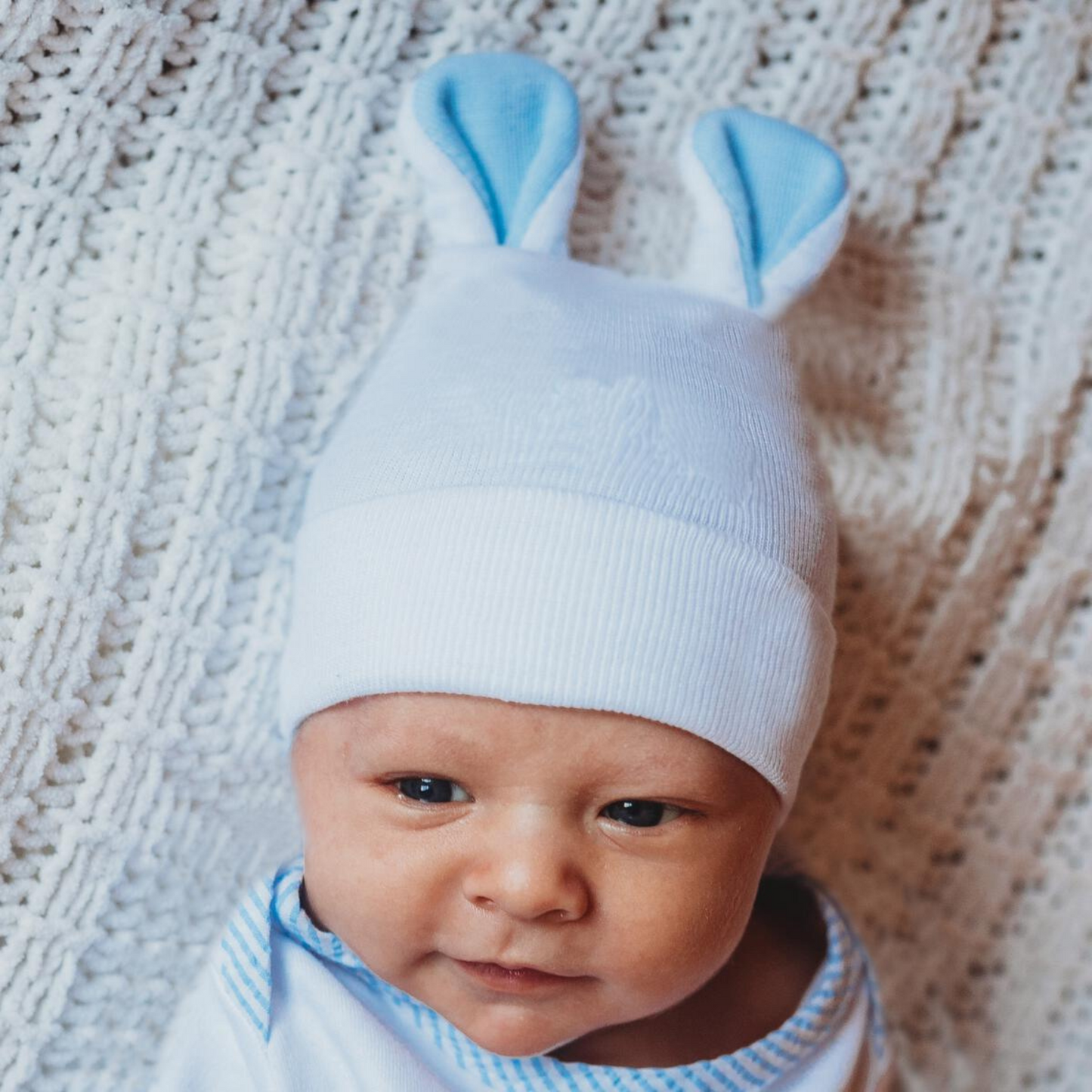 Newborn Hat, Blue Bunny Ears