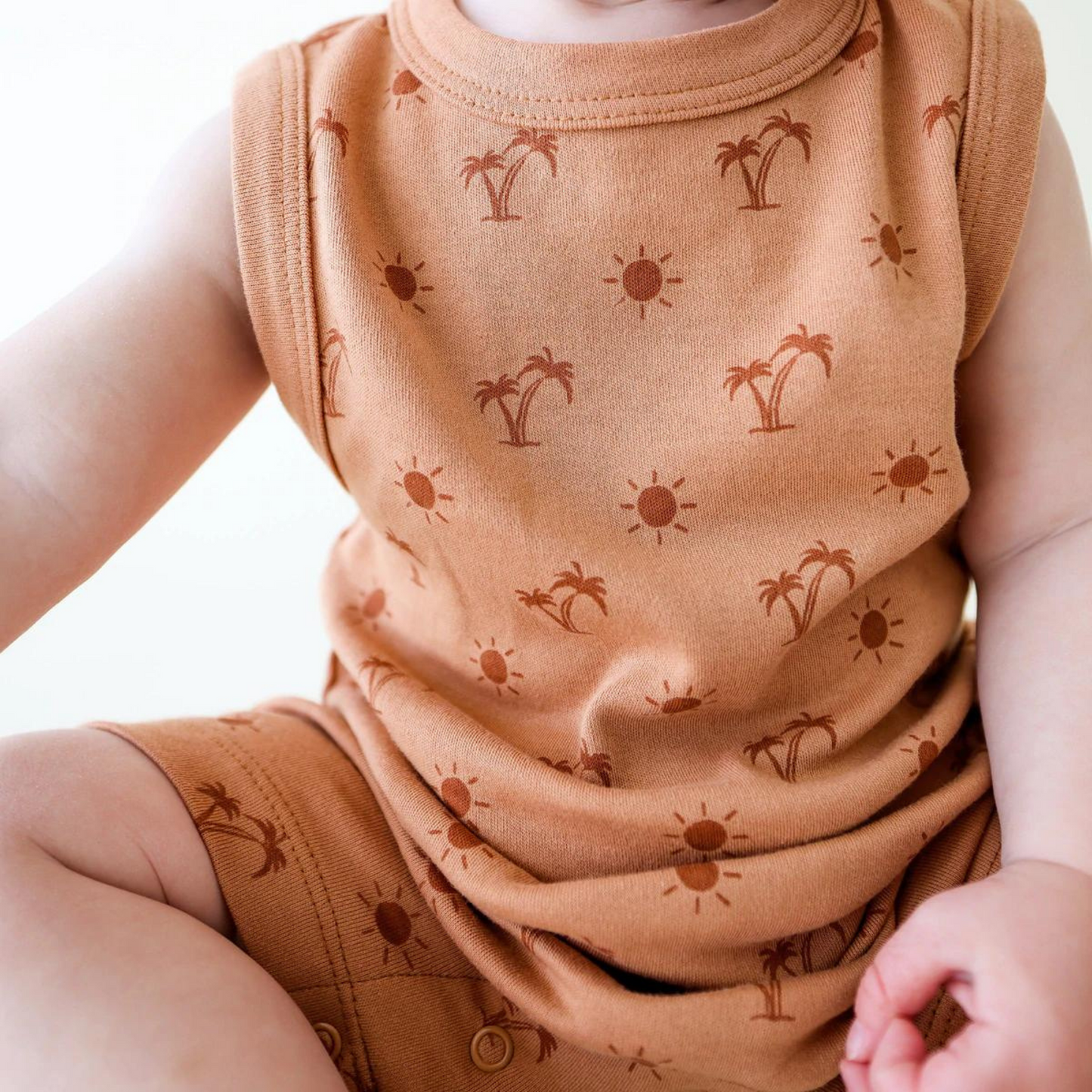 Organic Tank Romper, Cinnamon Palms