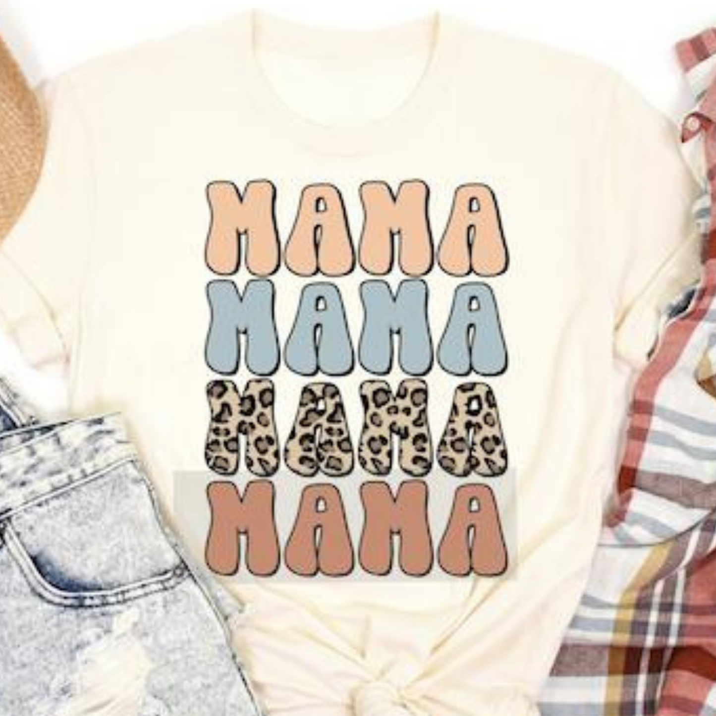 Mama Leopard Boho Graphic Tee, Natural