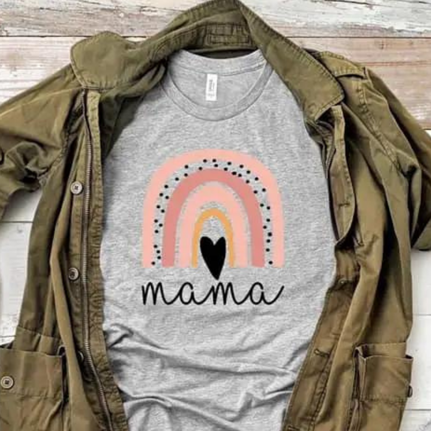 Mama Peach Rainbow Graphic Tee, Athletic Heather