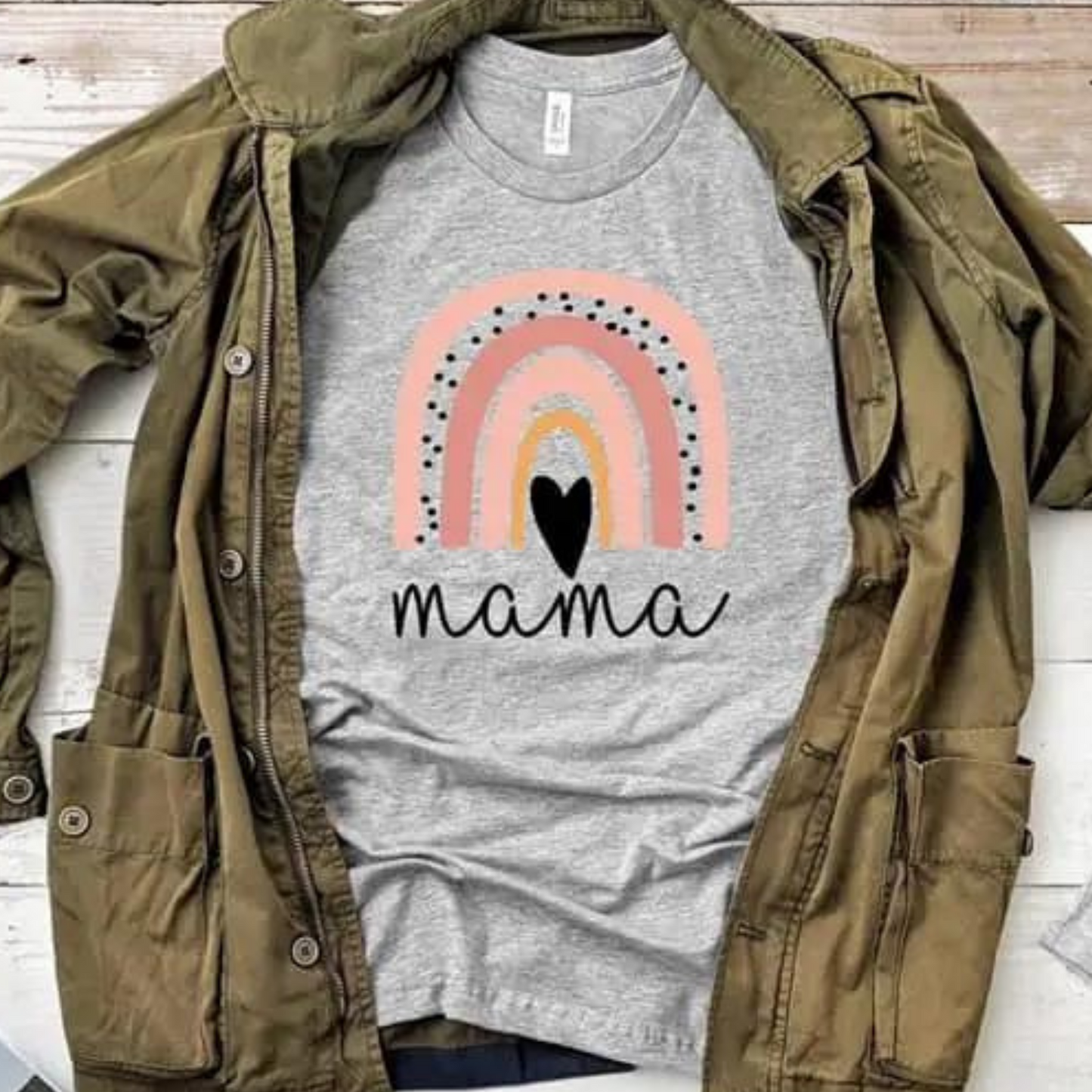 Mama Peach Rainbow Graphic Tee, Athletic Heather
