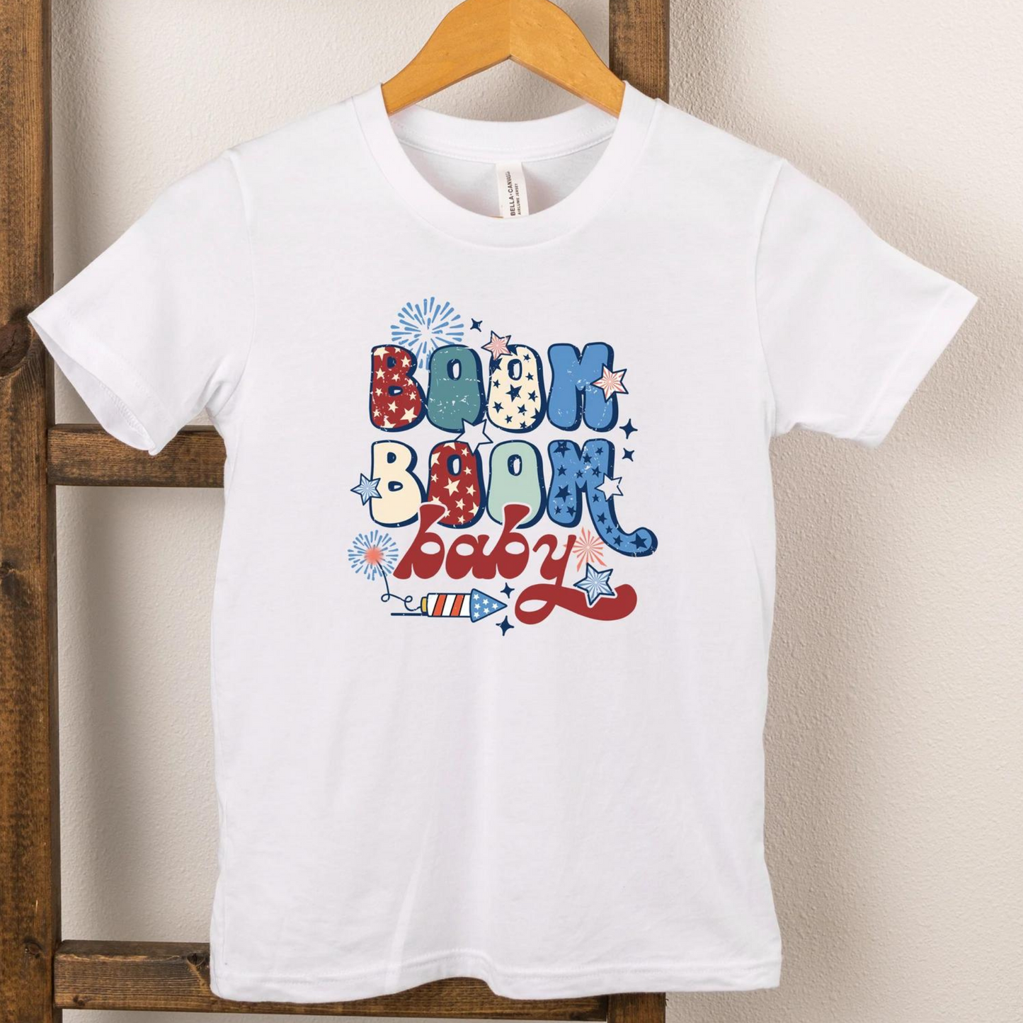 Boom Boom Baby Firework Short Sleeve Tee, White
