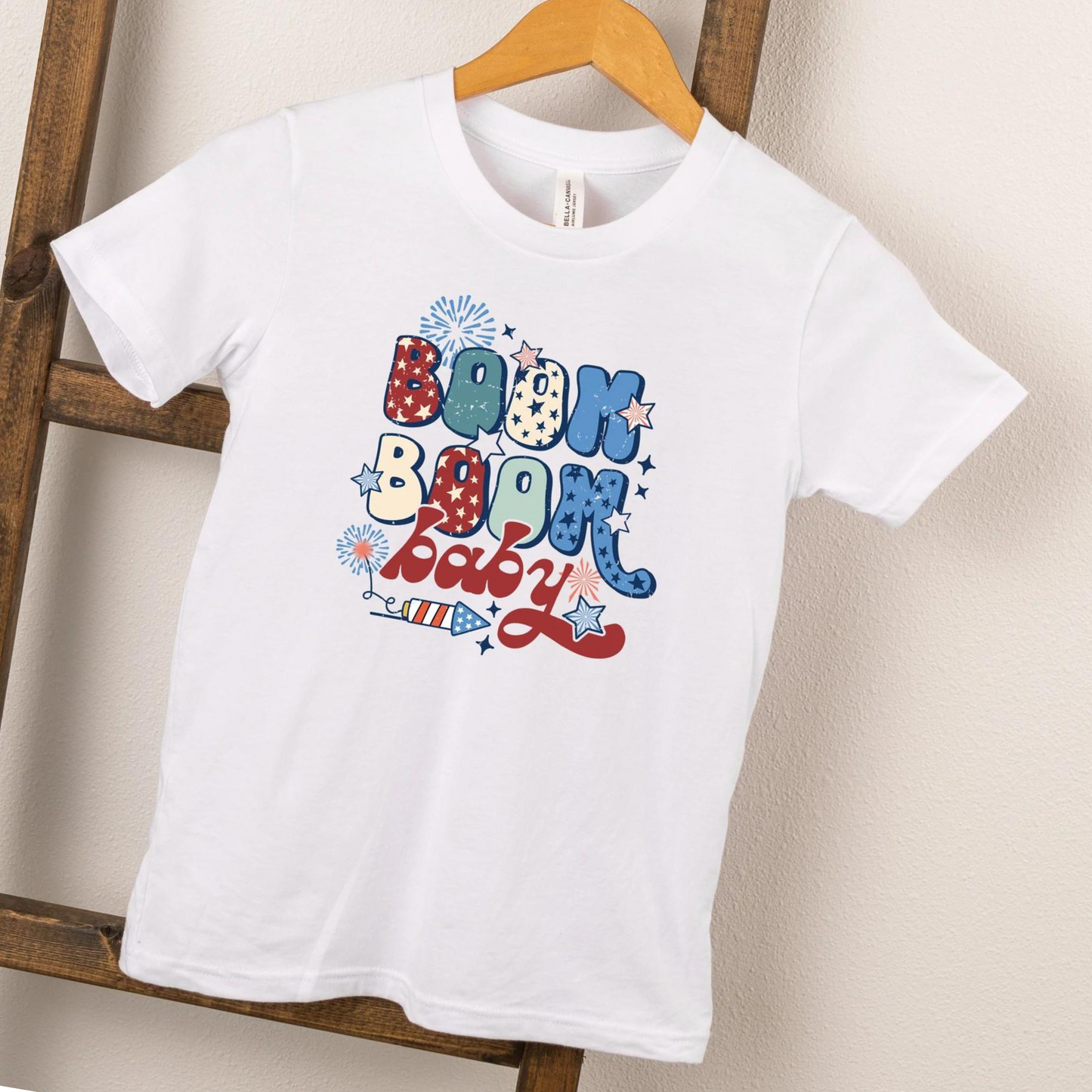 Boom Boom Baby Firework Short Sleeve Tee, White