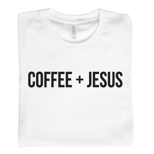 Coffee + Jesus Graphic Tee, White