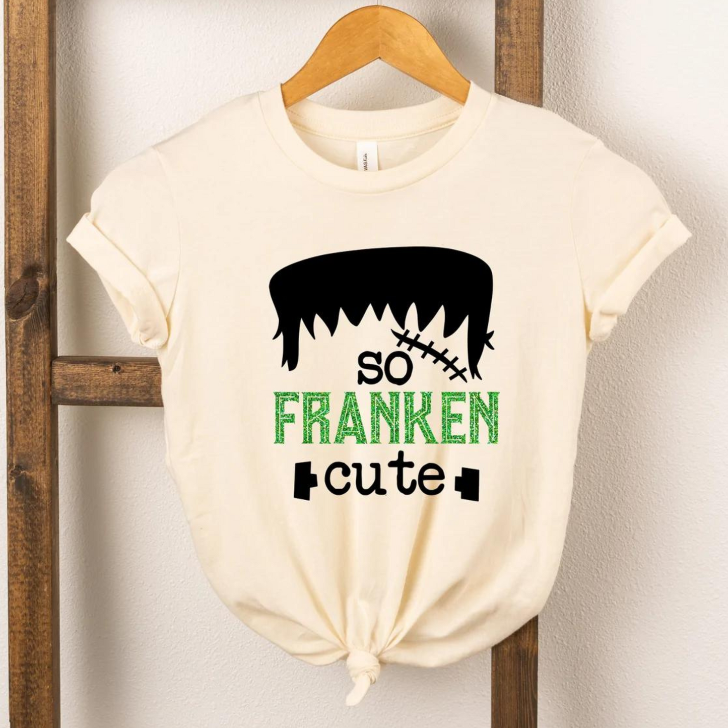 So Franken Cute Glitter Short Sleeve Graphic Tee, Cream