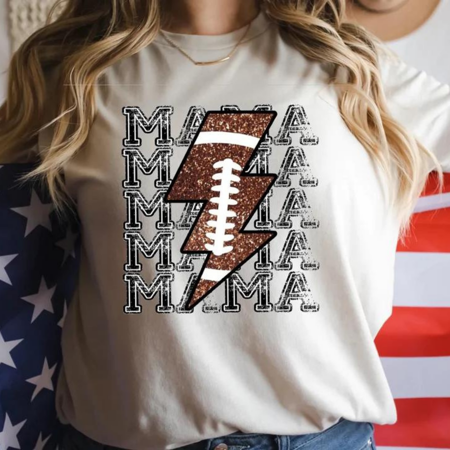 Football Mama Lightning Bolt Graphic Tee, Natural