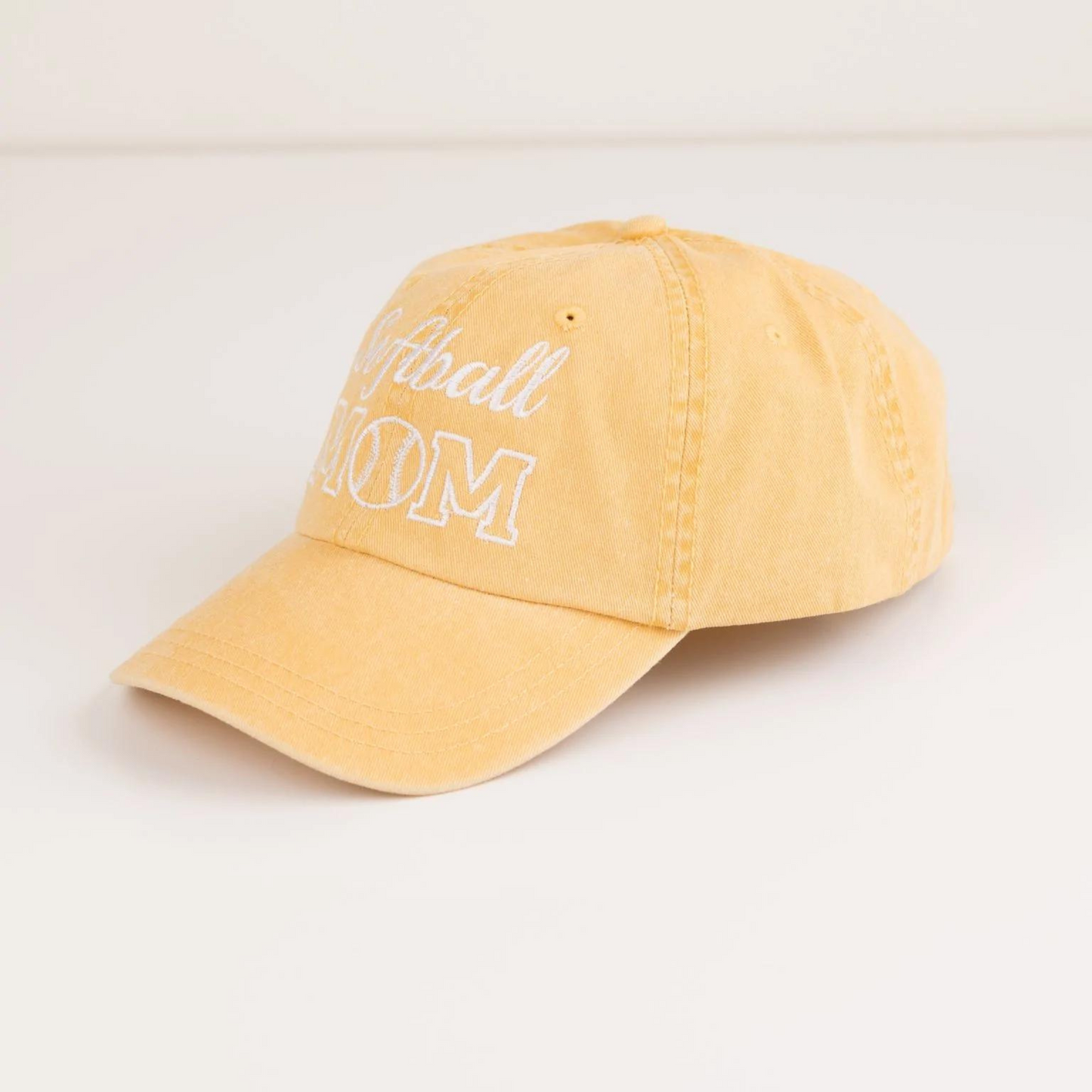 Embroidered Softball Mom Canvas Hat, Mustard