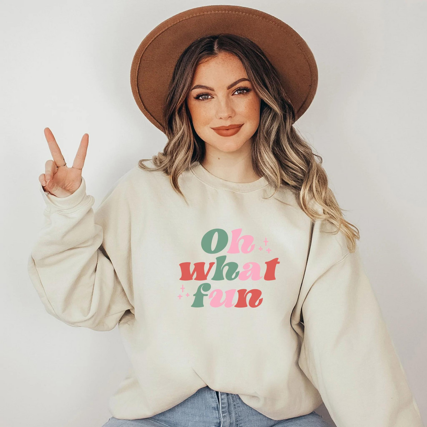 Retro Oh What Fun Adult Sweatshirt, Dust