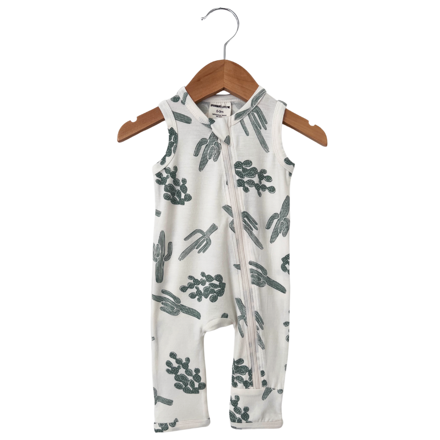 Sleeveless Zip Romper, Green Cactus