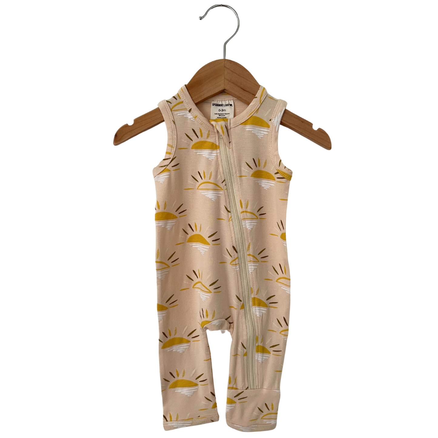 Sleeveless Zip Romper, Sand Sun