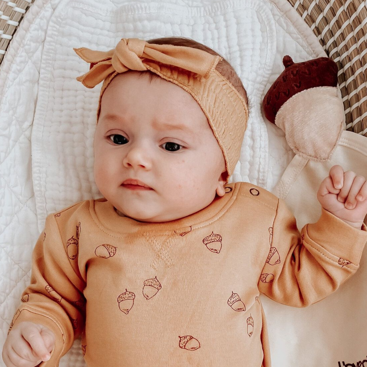 Organic Smocked Tie Headband, Honey