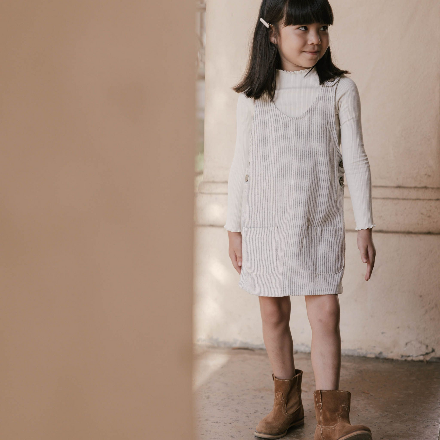 Rylee & Cru Overall Dress, Railroad Stripe
