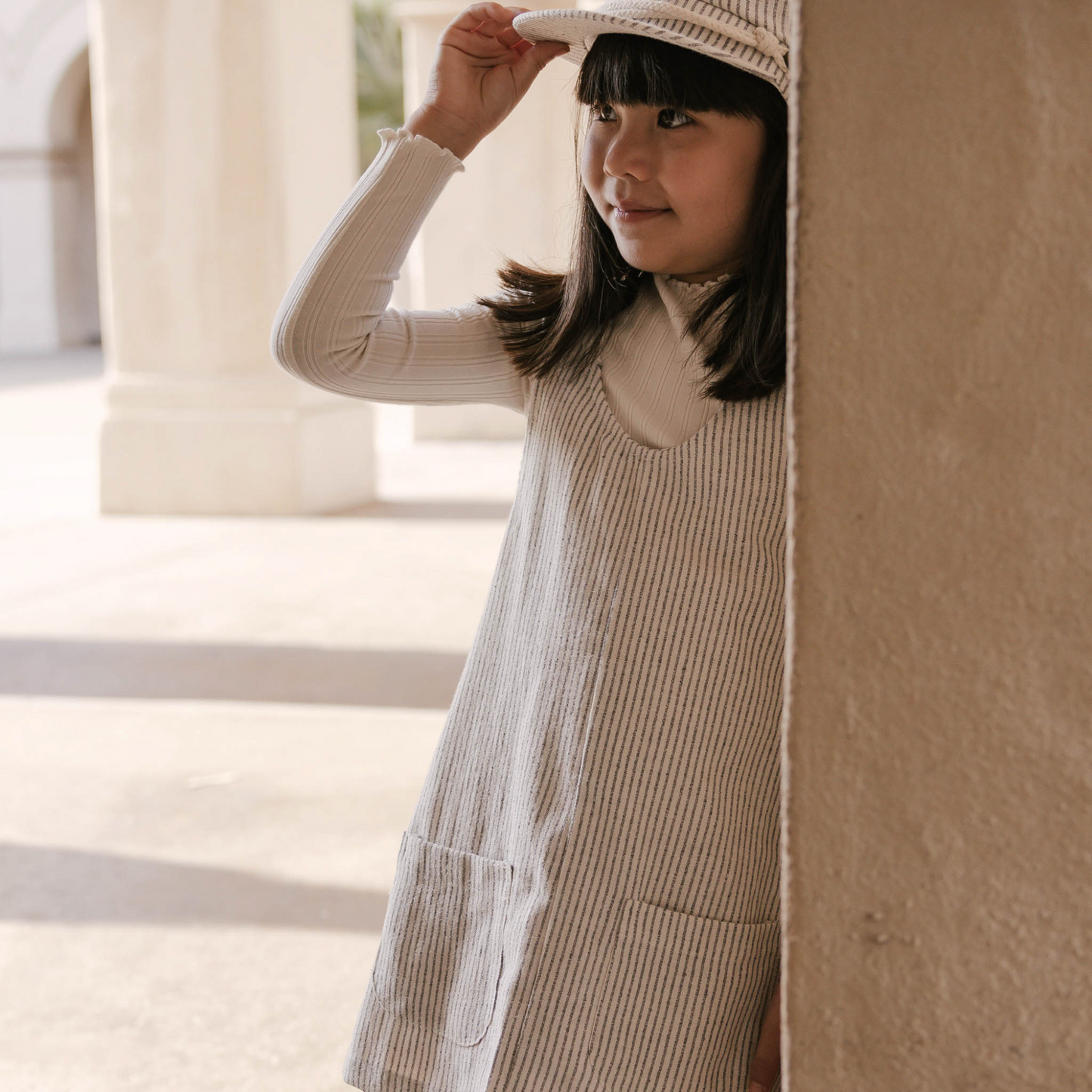 Rylee & Cru Overall Dress, Railroad Stripe