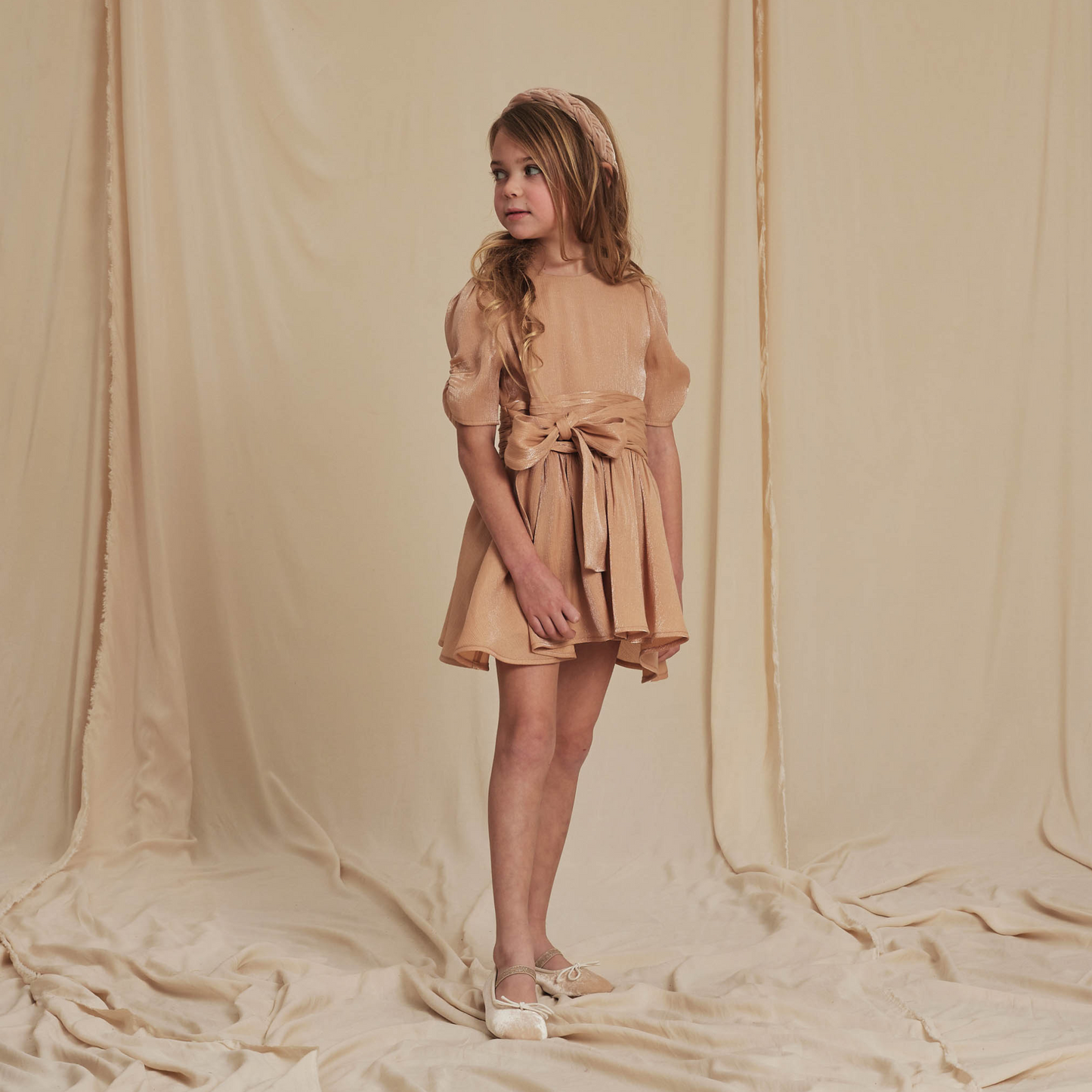 Josephine Dress, Metallic Apricot
